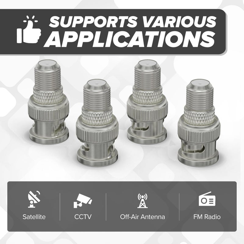THE CIMPLE CO - RF (F81) and BNC Coaxial Adapter - BNC Male to Female F81 (F-Pin) Connector, Adapter, and Coupler - for RG11, RG6, RG59, RG58, SDI, HD SDI, CCTV - 10 Pack - Image 3